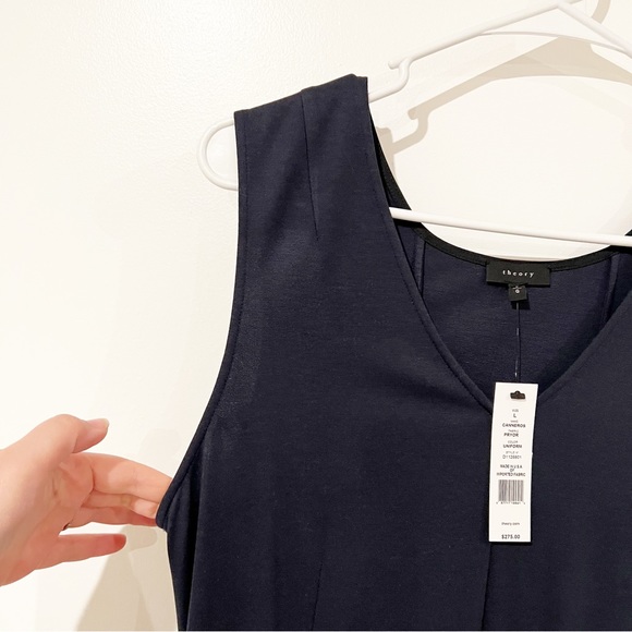 Theory Canneros Uniform Blue V-Neck Crepe Flounder Pryor Dress size Large - Picture 6 of 12